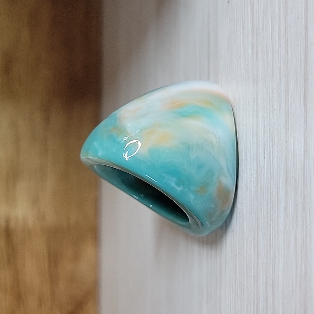 TEAL AND ORANGE SWIRL BOLD DOME RING - Picture 5 of 7